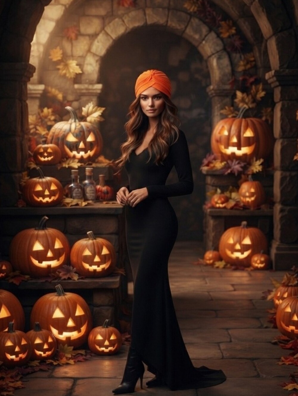 Halloween Costume Turban Orange Hat Snood Chemo Cap - Picture 4 of 4
